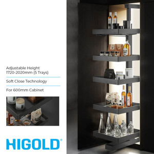 Higold Shearer Space Pull Out Tower Pantry Unit with 5 Trays for 600mm Kitchen Cabinets - Renovator Store Australia