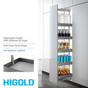 Higold Shearer Pull Out Pantry Unit with 6 Grey Baskets for 400mm Kitchen Cabinet in Australia