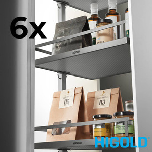 Higold Diamond PRO Pull Out Pantry Unit with 6 Matte Grey Baskets and Soft Close for Kitchen Storage Australia