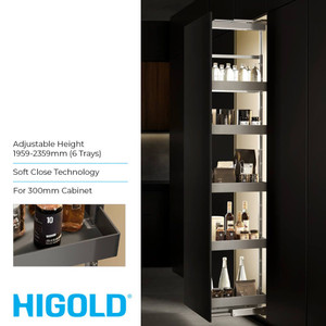 Higold Shearer PRO Pull Out Pantry Unit with 6 Matte Grey Baskets for 300mm Kitchen Cabinet Storage - Renovator Store Australia