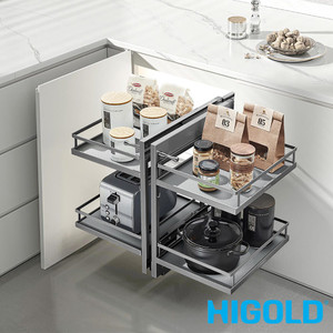 Higold Diamond PRO Show Hand Magic Corner II Pull Out Kitchen Storage for 900mm Blind Corner Cabinets in Matte Grey Finish