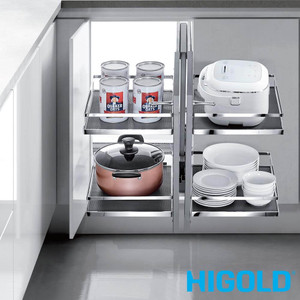 Higold Diamond PRO Show Hand Magic Corner II Pull Out Kitchen Storage for 900mm Blind Corner Cabinets in Matte Grey finish available at Renovator Store Australia