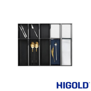 Shearer PRO adjustable kitchen drawer organiser with modular aluminium cutlery trays and dividers for 600mm wide drawers in Australia.