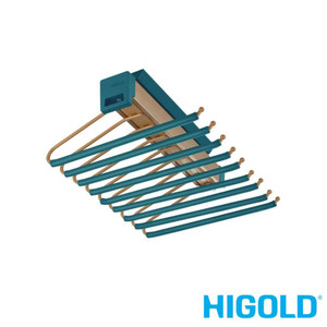 HIGOLD B Series pull out trouser and belt rack in Tiffany Teal finish, luxury wardrobe organiser for Australian homes.