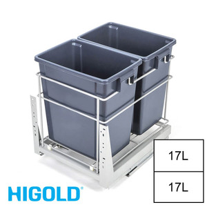 34L Twin Slide Out Concealed Kitchen Waste Bin in Dark Grey for 300mm Australian kitchen cabinets.