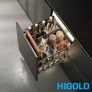 Higold Shearer Luxe Kitchen Cupboard Organiser, 450mm Aluminium Shelf with Glass Walls, Modern Pantry Storage Solution Australia