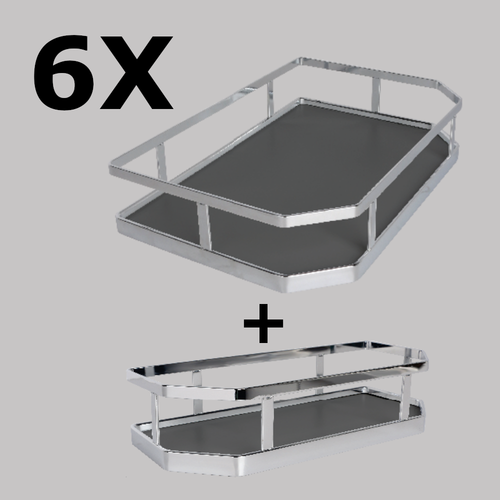 Detailed dimensions diagram for an Elite Chef pull-out kitchen pantry unit with adjustable height and stainless steel baskets, available at Renovator Store Australia.