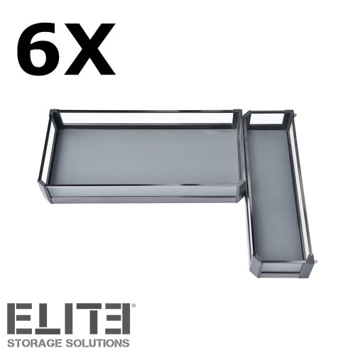 Elite Galley open-out tandem pantry with 12 stainless steel baskets and glass sides for modern kitchen storage in Australia.