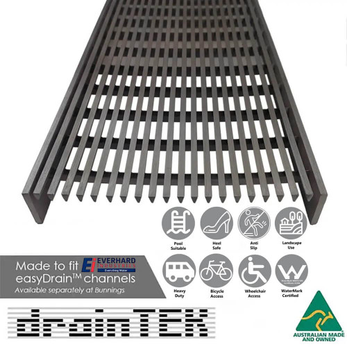 Modern DrainTEK Wedge Wire Stainless Steel Grate Insert for Everhard EasyDRAIN Channels in Australian Driveways