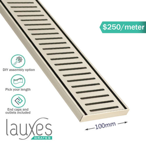 Modern Lauxes Brushed Nickel Anodized Aluminium NeXT Generation Linear Shower Grate for Australian Bathroom Drainage