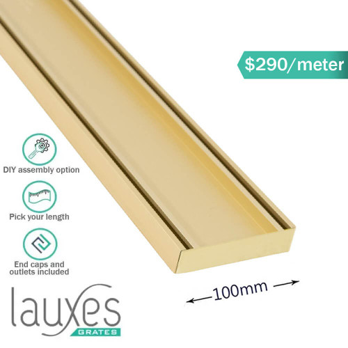 Modern Matte Gold Lauxes Aluminium Tile Insert Shower Grate for Designer Australian Bathrooms