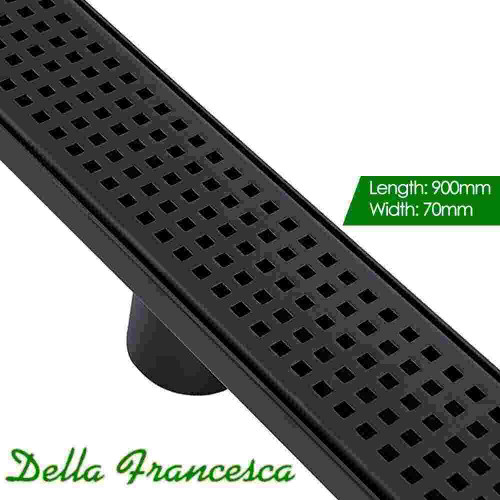 Modern Matte Black 900mm Square Hole Shower Grate with Centre Outlet for Australian Bathrooms