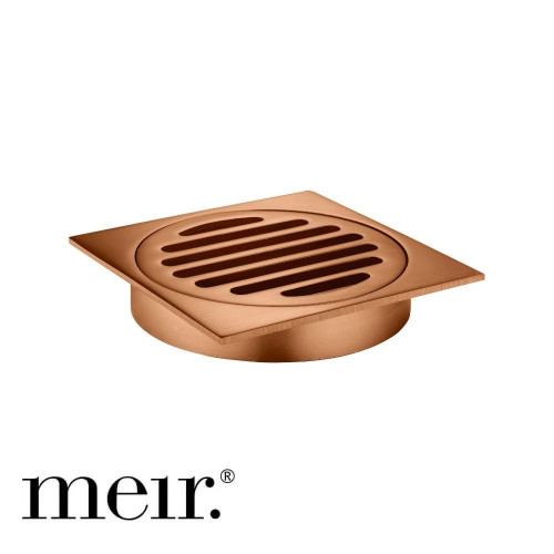 Modern Meir Lustre Bronze Square Slotted Floor Waste with 100mm Outlet for Australian Bathrooms
