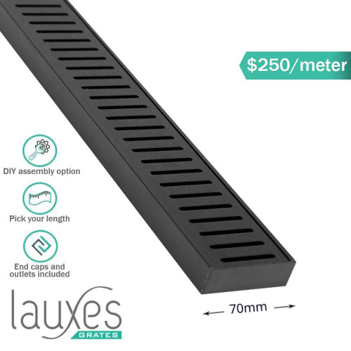 Lauxes Midnight Standard Floor Grate Anodised Aluminium Linear Shower Drain for Modern Australian Bathrooms