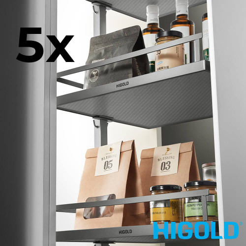 Higold Diamond PRO Pull Out Pantry Unit with 5 Soft Close Baskets and Matte Grey Trays for Kitchen Storage Australia