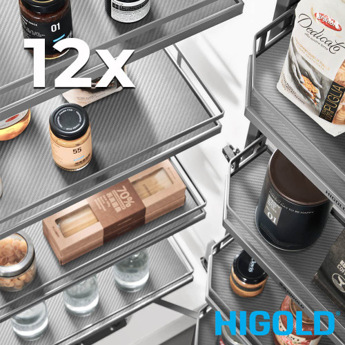 Higold Diamond PRO Open Out Tandem Pantry Unit with 12 Matte Grey Baskets for Modern Australian Kitchen Storage