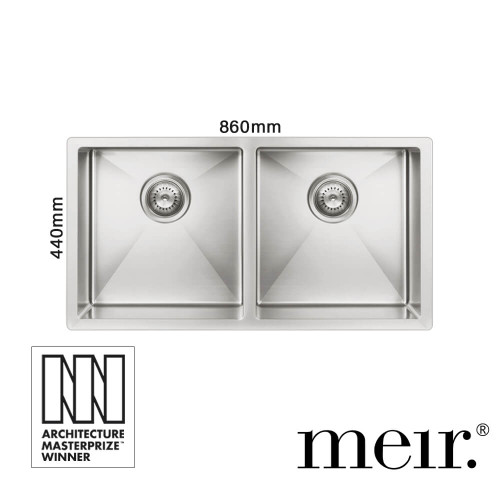 Meir Lavello Double Bowl PVD Brushed Nickel Kitchen Sink 860mm Australia
