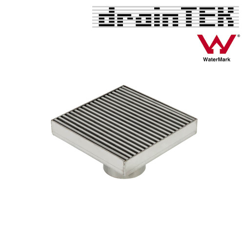 DrainTEK 316 stainless steel wedge wire square floor waste drain with 50mm outlet for Australian bathrooms and showers.