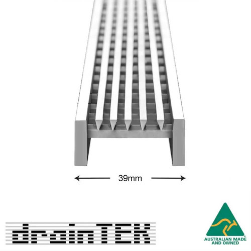 DrainTEK 316L stainless steel wedge wire linear shower grate insert, architectural drainage manufactured in Melbourne, Australia.