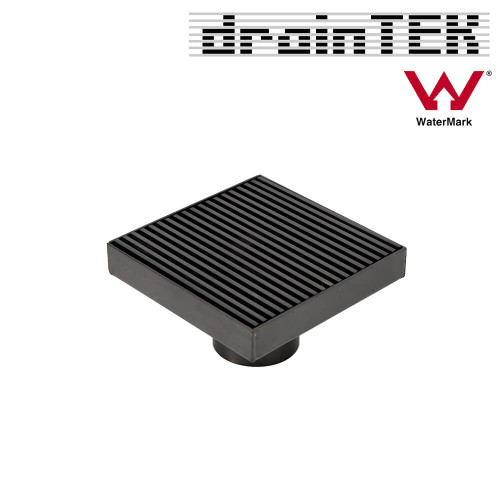 Draintek Matte Black Wedge Wire Square Waste Drain with 50mm Outlet, premium bathroom floor grate available at Renovator Store Australia.