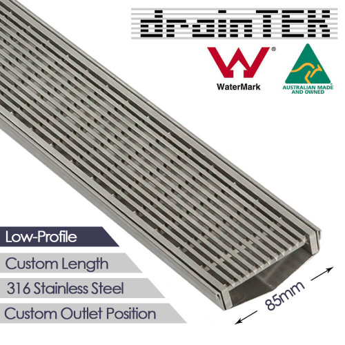 85mm Stainless Steel Outdoor Linear Wedge Wire Drainage Grate for Landscaping, Custom Length, Australia.