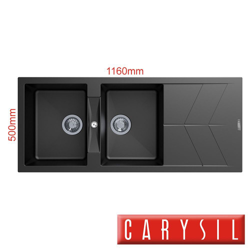 Carysil Jazz Matte Black Granite Dual Bowl Kitchen Sink with Drainer, Australia.