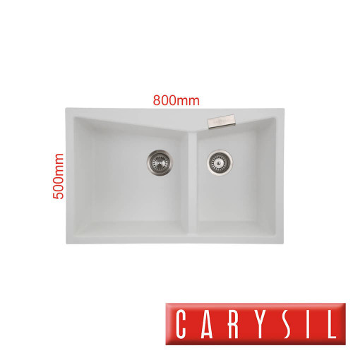 Carysil CGDB Snova White Double Bowl Granite Kitchen Sink, German Engineered Quartz Composite for Australian Modern Kitchens.