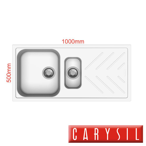 Carysil Beethoven White Granite Double Bowl Kitchen Sink with Integrated Drainboard for Australian Homes