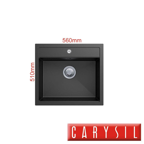 Single bowl matte black granite kitchen sink with pre-drilled tap hole provision, Renovator Store Australia.