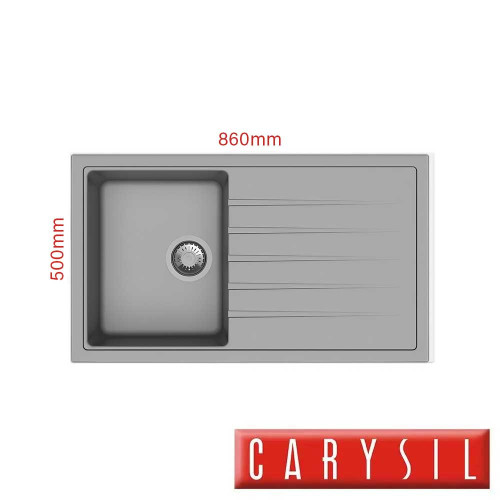 Modern Carysil Concrete Grey 860mm Single Bowl Granite Kitchen Sink, Durable Composite Stone Design for Australian Homes