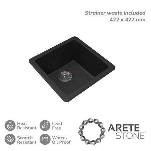 Modern Black Granite Square Single Bowl Kitchen and Laundry Sink for Top or Undermount Installation in Australia