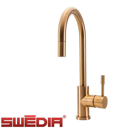 Swedia Klaas Brushed Copper Pull Out Kitchen Mixer Tap, Stainless Steel Gooseneck Faucet, Renovator Store Australia