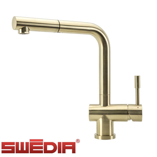 Brushed Brass Square Neck Kitchen Mixer Tap with Pull Out Hose, Australia wide shipping available.