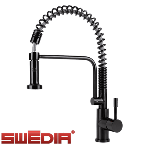 Swedia Signatur Satin Black Professional Spring Kitchen Mixer Tap, Modern Kitchenware Australia