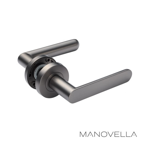 Manovella Fairhaven Gunmetal Passage Door Lever Handle with Round Rose for Modern Australian Interior Home Renovations