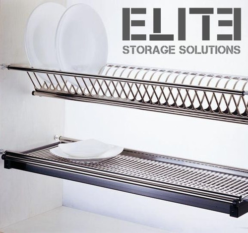 Elite Stainless Steel Kitchen Cupboard Dish Rack - 2 Tier Storage with Drip Tray for 900mm Overhead Cabinets Australia