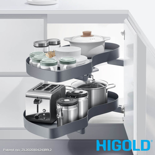 HIGOLD Australia Shearer Swing Out Kitchen Corner Storage for 900mm Cupboard Left Open Matte Grey Finish