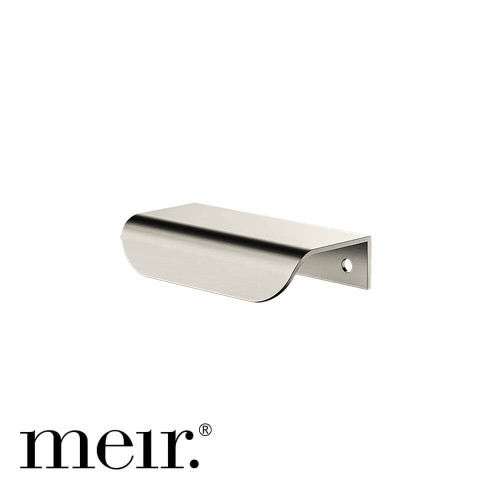 Meir Oppen Edge-Pull 75mm Cabinet Handle in Brushed Nickel, a minimalist Scandinavian design ideal for modern kitchen and bathroom cabinetry in Australia.