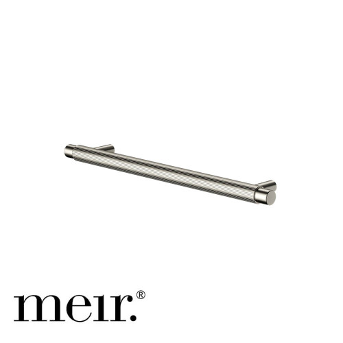 Meir Oppen Round Pull 200mm Brushed Nickel Cabinet Handle with Linear Knurled Finish for modern Australian kitchens and bathrooms.