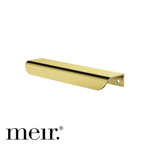 Meir Oppen Edge-Pull 150mm Cabinet Handle in PVD Tiger Bronze finish, a minimalistic Scandinavian-style brushed gold pull for kitchen and bathroom cabinetry in Australia.