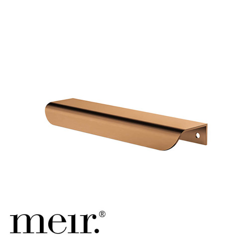 Meir Oppen Edge-Pull 150mm Cabinet Handle in Lustre Bronze PVD finish, ideal for modern kitchen and bathroom renovations in Australia.