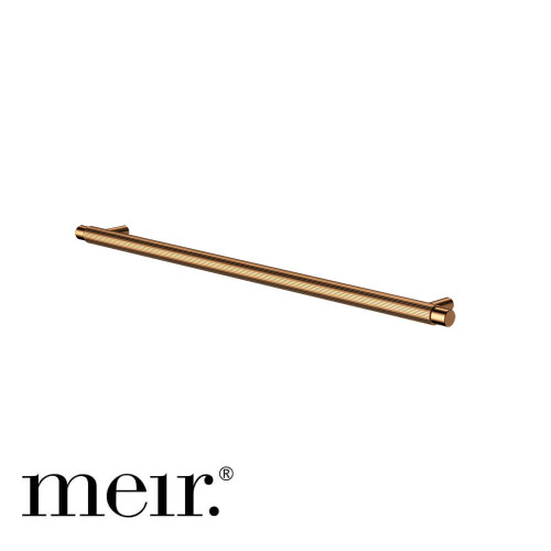 Meir Öppen Round Pull 328mm Cabinet Handle with Linear Knurled Detail in PVD Lustre Bronze Finish for Modern Kitchen and Bathroom Renovations in Australia.