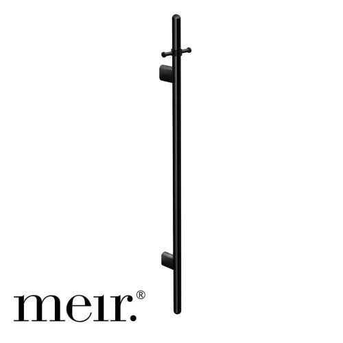 Meir MHT02B Vertical Heated Towel Rail in Matte Black finish, a modern and space-saving 1000mm wall-mounted bathroom accessory for luxury Australian homes.