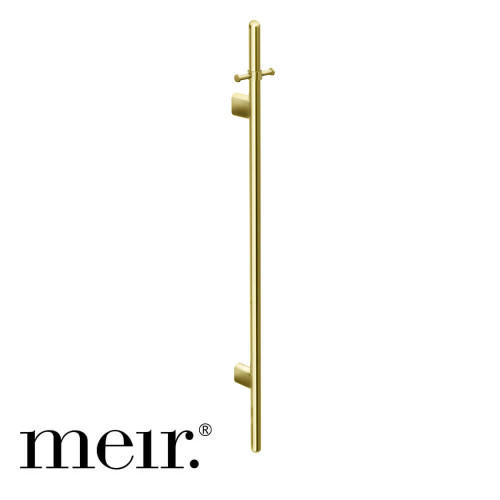 Meir Round Heated Vertical Towel Rail in PVD Tiger Bronze finish, a premium space-saving bathroom heating solution for Australian homes.