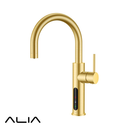 ALIA X51 brushed gold smart kitchen mixer tap providing instant filtered boiling, chilled, and sparkling water for modern Australian homes.