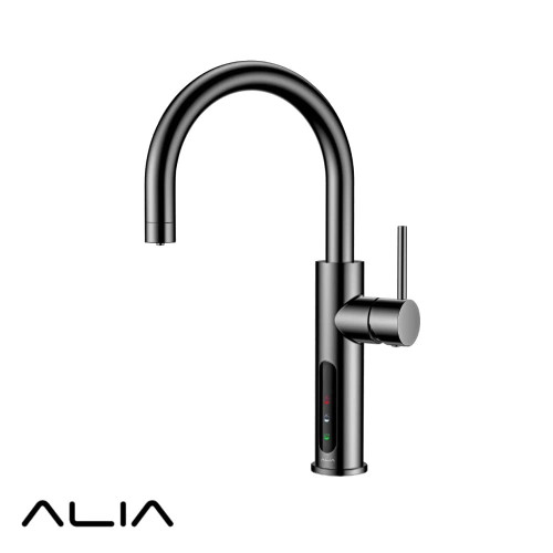 Alia X51 gunmetal instant boiling water dispenser system and under-sink boiler unit for modern Australian kitchens.