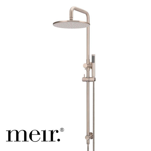 Meir Champagne Round Combination Shower Rail with 300mm Head and Single Function Hand Shower for luxury Australian bathrooms.