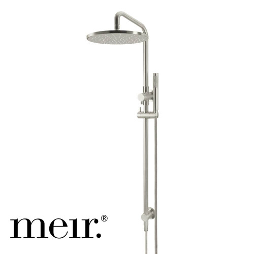 Meir PVD Brushed Nickel Round Combination Shower Rail Set with 300mm Rainfall Head and Single Function Hand Shower for Australian Bathrooms