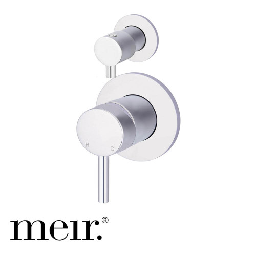 Meir Round Polished Chrome Diverter Mixer Trim Kit for modern Australian bathrooms and showers.