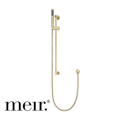 Meir Round Hand Shower on Rail Column in Tiger Bronze finish for modern Australian bathrooms.